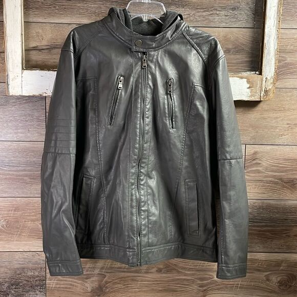 CARBON Women’s Hooded Faux Leather Riding Jacket Coat Dark Grey Size Large - Picture 2 of 11